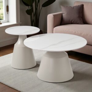 The Attic Ivory Luxe Coffee Tables Set of 2 White Marble Look,Ivory & Cream