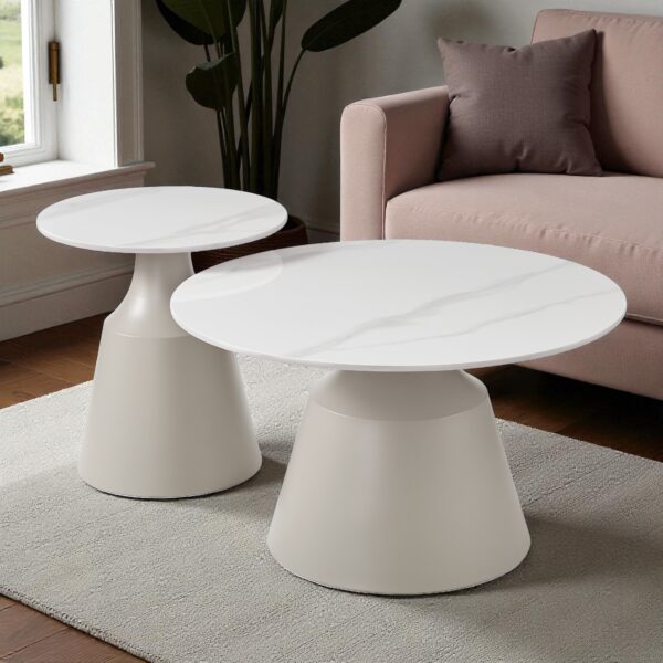 The Attic Ivory Luxe Coffee Tables Set of 2 White Marble Look,Ivory & Cream