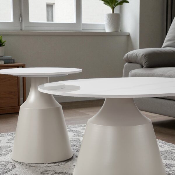 The Attic Ivory Luxe Coffee Tables Set of 2 White Marble Look,Ivory & Cream