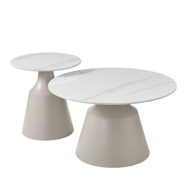 The Attic Ivory Luxe Coffee Tables Set of 2 White Marble Look,Ivory & Cream