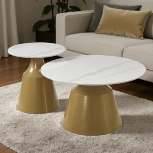 The Attic Diva Coffee Tables Set of 2 Metal Frame Living Room,Mustard & Cream