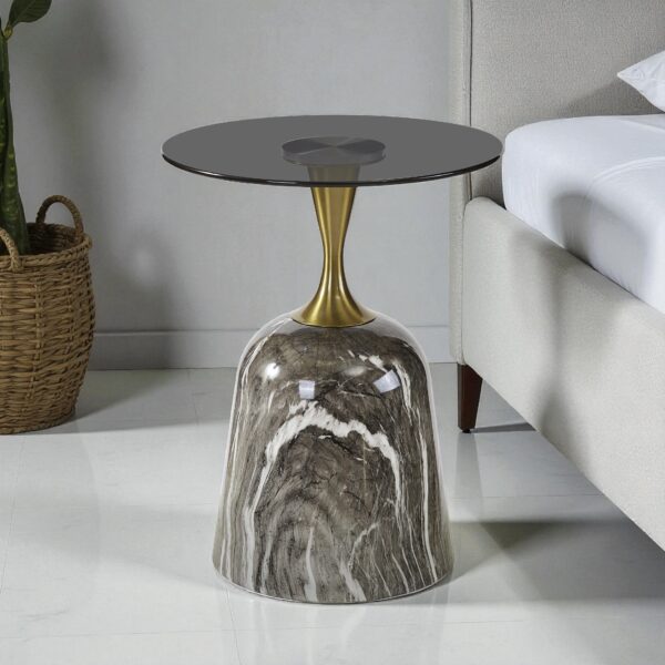 The Attic Vein Luxe End Table Marble Top Stylish Design,Grey