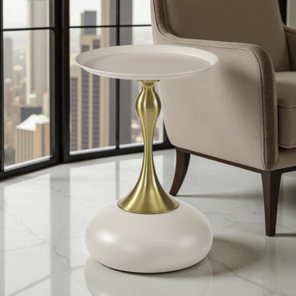 The Attic Luxe Pebble End Table Textured Metal Design,Ivory