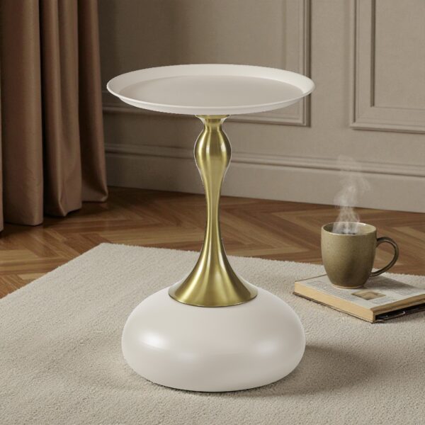The Attic Luxe Pebble End Table Textured Metal Design,Ivory