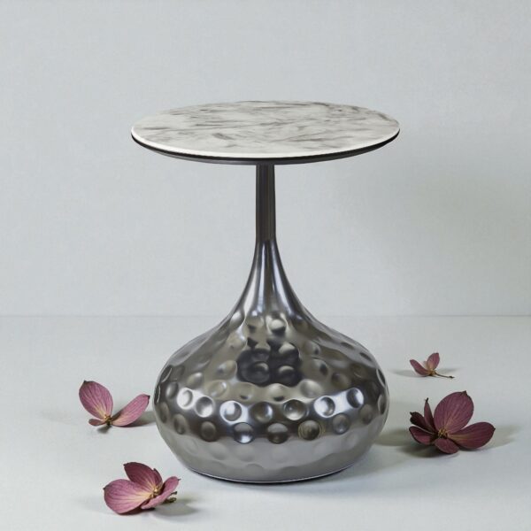The Attic Luna Marble Top End Table Round Modern Décor,Titanium