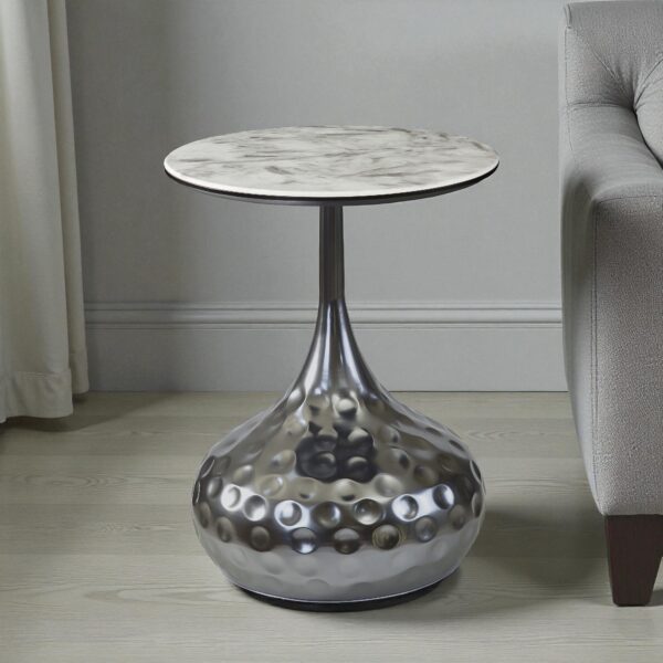 The Attic Luna Marble Top End Table Round Modern Décor,Titanium