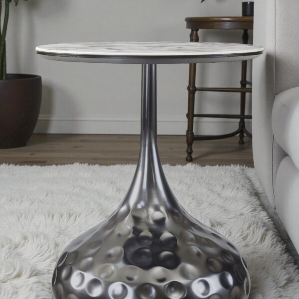 The Attic Luna Marble Top End Table Round Modern Décor,Titanium