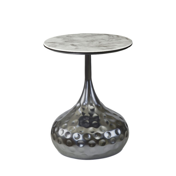 The Attic Luna Marble Top End Table Round Modern Décor,Titanium