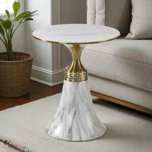 The Attic Aurora Marble Top End Table Luxury Modern Look,Ivory Marble Effect