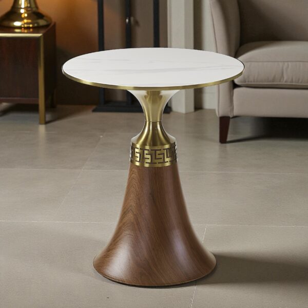 The Attic Verona Marble Top End Table Stylish Decor Piece,Honey & Gold