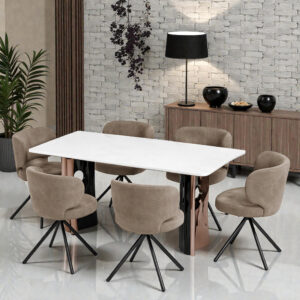 The Attic Cosmo Urban 6 Seater Dining Set,Beige,Black, Rose Gold & Cream,160Cms