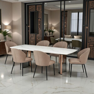 KL-2613B (1) The Attic Infinity Luxe 6 Seater Dining Set,Caramel,Titanium, Rose Gold & Cream,160Cms