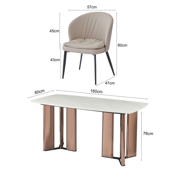 KL-2619 (5) The Attic Modern Crest 6 Seater Dining Set,Cream ,Rose Gold & Cream,160Cms