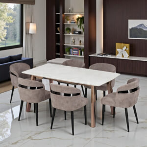 KL-2629A (1) The Attic Imperio Chic 6 Seater Dining Set,Beige,Rose Gold & Cream,180Cms