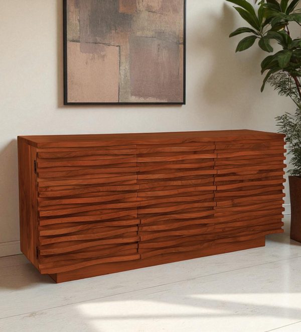 The Attic Artic Sideboard, Multipurpose Cabinet for Kitchen and Living Room Storage, Crockery Storage, Solid Acacia Wood, Honey Matte Finish