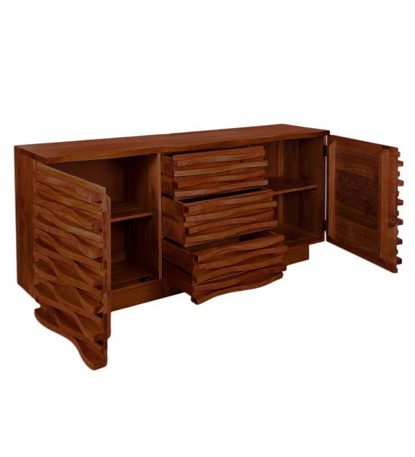 The Attic Artic Sideboard, Multipurpose Cabinet for Kitchen and Living Room Storage, Crockery Storage, Solid Acacia Wood, Honey Matte Finish
