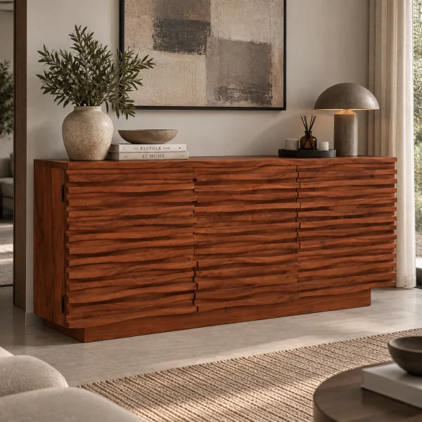 The Attic Artic Sideboard, Multipurpose Cabinet for Kitchen and Living Room Storage, Crockery Storage, Solid Acacia Wood, Honey Matte Finish