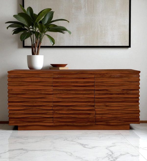 The Attic Artic Sideboard, Multipurpose Cabinet for Kitchen and Living Room Storage, Crockery Storage, Solid Acacia Wood, Honey Matte Finish