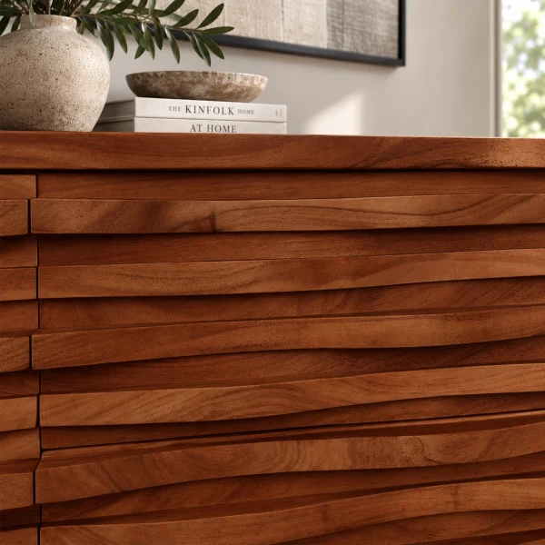 The Attic Artic Sideboard, Multipurpose Cabinet for Kitchen and Living Room Storage, Crockery Storage, Solid Acacia Wood, Honey Matte Finish