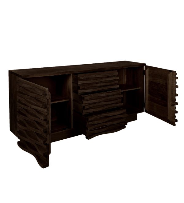 KL-2169W (8) The Attic Artic Sideboard, Multipurpose Cabinet for Kitchen and Living Room Storage, Crockery Storage, Solid Acacia Wood, Walnut Matte Finish