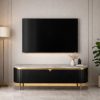 The Attic Carlston TV Cabinet, Solid Wood Sideboard TV Cabinet for Living Room, Classy TV Cabinet, Wooden Free Standing TV Unit Side Board Table with Storage, Black Matte Finish