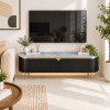 The Attic Carlston TV Cabinet, Solid Wood Sideboard TV Cabinet for Living Room, Classy TV Cabinet, Wooden Free Standing TV Unit Side Board Table with Storage, Black Matte Finish