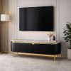 The Attic Carlston TV Cabinet, Solid Wood Sideboard TV Cabinet for Living Room, Classy TV Cabinet, Wooden Free Standing TV Unit Side Board Table with Storage, Black Matte Finish