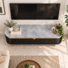 The Attic Carlston TV Cabinet, Solid Wood Sideboard TV Cabinet for Living Room, Classy TV Cabinet, Wooden Free Standing TV Unit Side Board Table with Storage, Black Matte Finish
