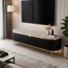The Attic Carlston TV Cabinet, Solid Wood Sideboard TV Cabinet for Living Room, Classy TV Cabinet, Wooden Free Standing TV Unit Side Board Table with Storage, Black Matte Finish