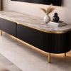 The Attic Carlston TV Cabinet, Solid Wood Sideboard TV Cabinet for Living Room, Classy TV Cabinet, Wooden Free Standing TV Unit Side Board Table with Storage, Black Matte Finish