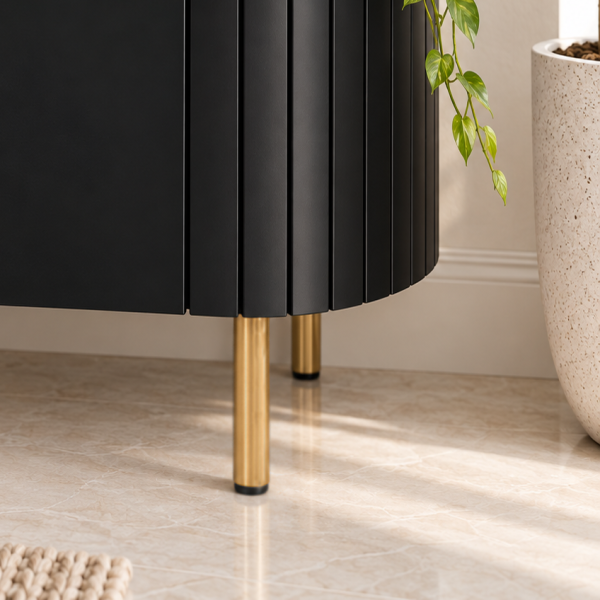 The Attic Carlston TV Cabinet, Solid Wood Sideboard TV Cabinet for Living Room, Classy TV Cabinet, Wooden Free Standing TV Unit Side Board Table with Storage, Black Matte Finish