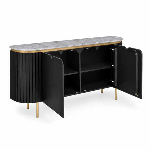 KL-2245B (2) The Attic Carlston Sideboard Large, Multipurpose Cabinet for Kitchen and Living Room Storage, Classy Sideboard, Solid Mango Wood, Black Matte Finish