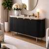 The Attic Carlston Sideboard Large, Multipurpose Cabinet for Kitchen and Living Room Storage, Classy Sideboard, Solid Mango Wood, Black Matte Finish