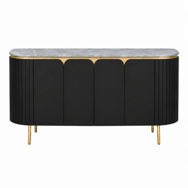 KL-2245B (3) The Attic Carlston Sideboard Large, Multipurpose Cabinet for Kitchen and Living Room Storage, Classy Sideboard, Solid Mango Wood, Black Matte Finish