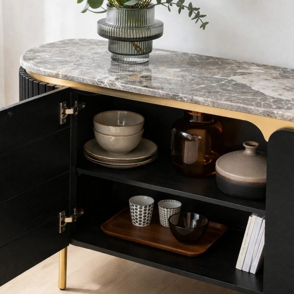 The Attic Carlston Sideboard Large, Multipurpose Cabinet for Kitchen and Living Room Storage, Classy Sideboard, Solid Mango Wood, Black Matte Finish