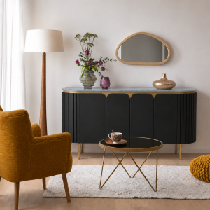 The Attic Carlston Sideboard Large, Multipurpose Cabinet for Kitchen and Living Room Storage, Classy Sideboard, Solid Mango Wood, Black Matte Finish