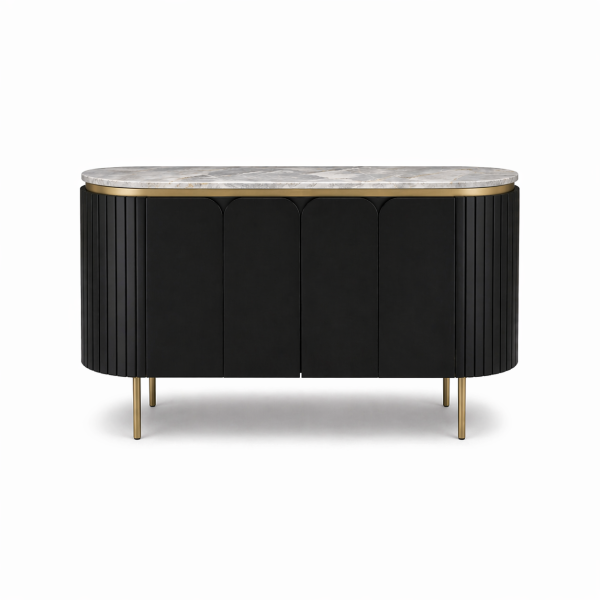 The Attic Carlston Sideboard Large, Multipurpose Cabinet for Kitchen and Living Room Storage, Classy Sideboard, Solid Mango Wood, Black Matte Finish