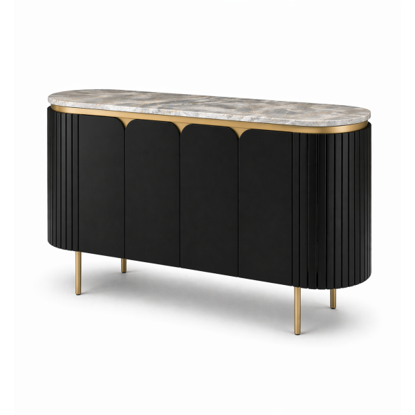 The Attic Carlston Sideboard Large, Multipurpose Cabinet for Kitchen and Living Room Storage, Classy Sideboard, Solid Mango Wood, Black Matte Finish