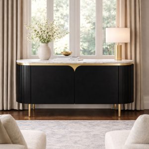The Attic Carlston Sideboard, Multipurpose Cabinet for Kitchen and Living Room Storage, Classy Sideboard, Solid Mango Wood, Black Matte Finish