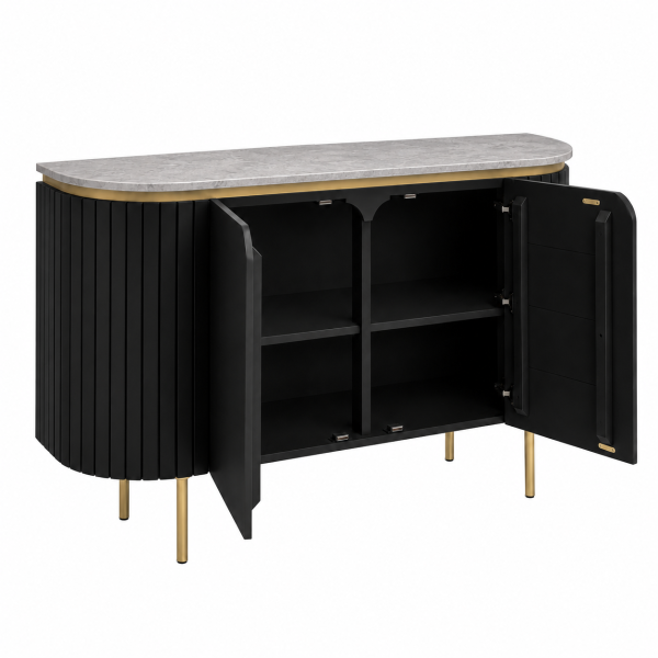 The Attic Carlston Sideboard, Multipurpose Cabinet for Kitchen and Living Room Storage, Classy Sideboard, Solid Mango Wood, Black Matte Finish