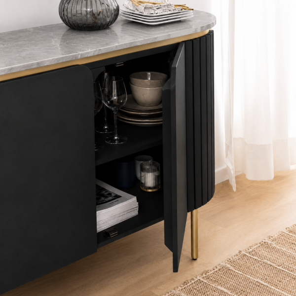 The Attic Carlston Sideboard, Multipurpose Cabinet for Kitchen and Living Room Storage, Classy Sideboard, Solid Mango Wood, Black Matte Finish