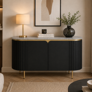 The Attic Carlston Sideboard, Multipurpose Cabinet for Kitchen and Living Room Storage, Classy Sideboard, Solid Mango Wood, Black Matte Finish