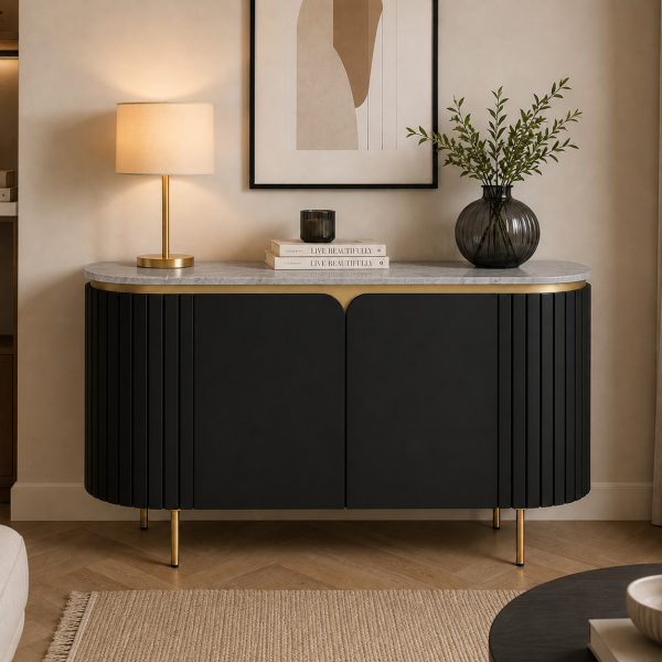 The Attic Carlston Sideboard, Multipurpose Cabinet for Kitchen and Living Room Storage, Classy Sideboard, Solid Mango Wood, Black Matte Finish