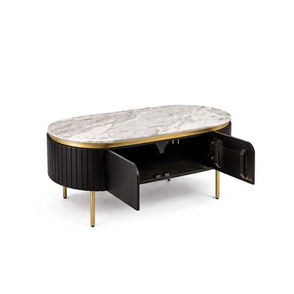 The Attic Carlston Coffee Table, Coffee Table for Living Room, Solid Wood Centre Table with Ceramic Top, Black Matte Finish