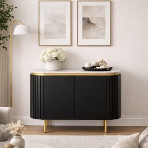 The Attic 2 Door Carlston Sideboard, Multipurpose Cabinet for Kitchen and Living Room Storage, Classy Sideboard,Solid Mango Wood, Black Matte Finish