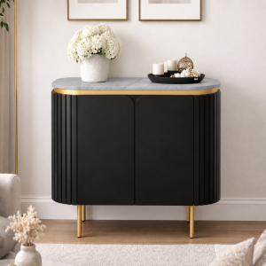KL-2355B (1) The Attic 2 Door Carlston Sideboard, Multipurpose Cabinet for Kitchen and Living Room Storage, Classy Sideboard,Solid Mango Wood, Black Matte Finish