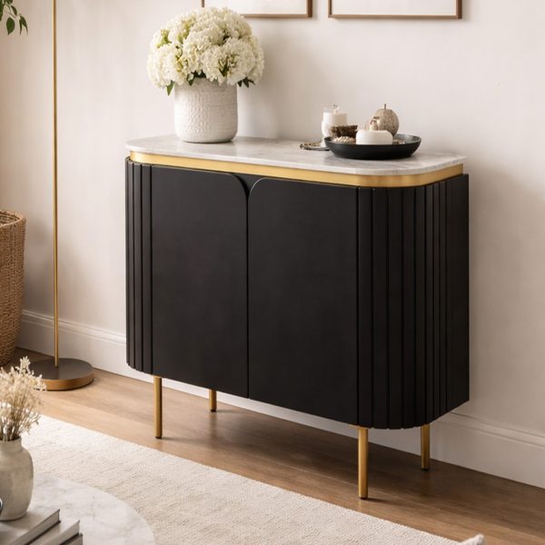 The Attic 2 Door Carlston Sideboard, Multipurpose Cabinet for Kitchen and Living Room Storage, Classy Sideboard,Solid Mango Wood, Black Matte Finish