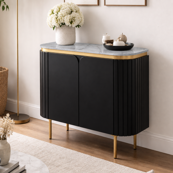 The Attic 2 Door Carlston Sideboard, Multipurpose Cabinet for Kitchen and Living Room Storage, Classy Sideboard,Solid Mango Wood, Black Matte Finish
