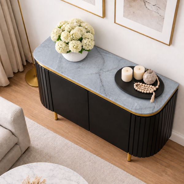 The Attic 2 Door Carlston Sideboard, Multipurpose Cabinet for Kitchen and Living Room Storage, Classy Sideboard,Solid Mango Wood, Black Matte Finish