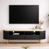 The Attic Carlston TV Cabinet Large, Solid Wood Sideboard TV Cabinet for Living Room, Classy TV Cabinet, Wooden Free Standing TV Unit Side Board Table with Storage, Black Matte Finish